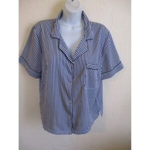 Isaac Mizrahi Sleepwear Pajama Top Size Large Blue Striped